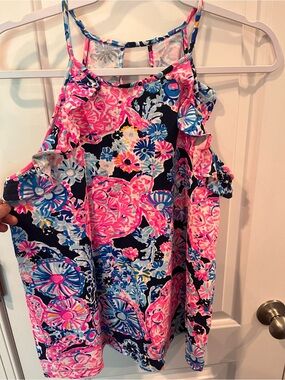 Lilly Pulitzer Navy Pink Blue Floral Halter Top